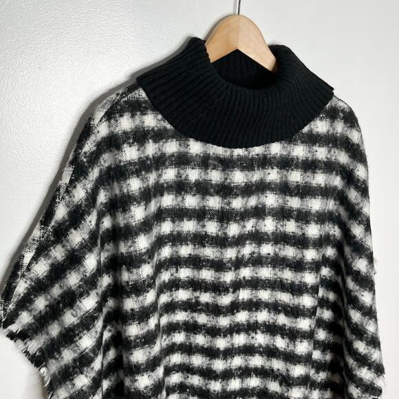 Chicos Woven Knit Poncho Sweater Womens S/M Black White Houndstooth Turtleneck - Picture 4 of 12